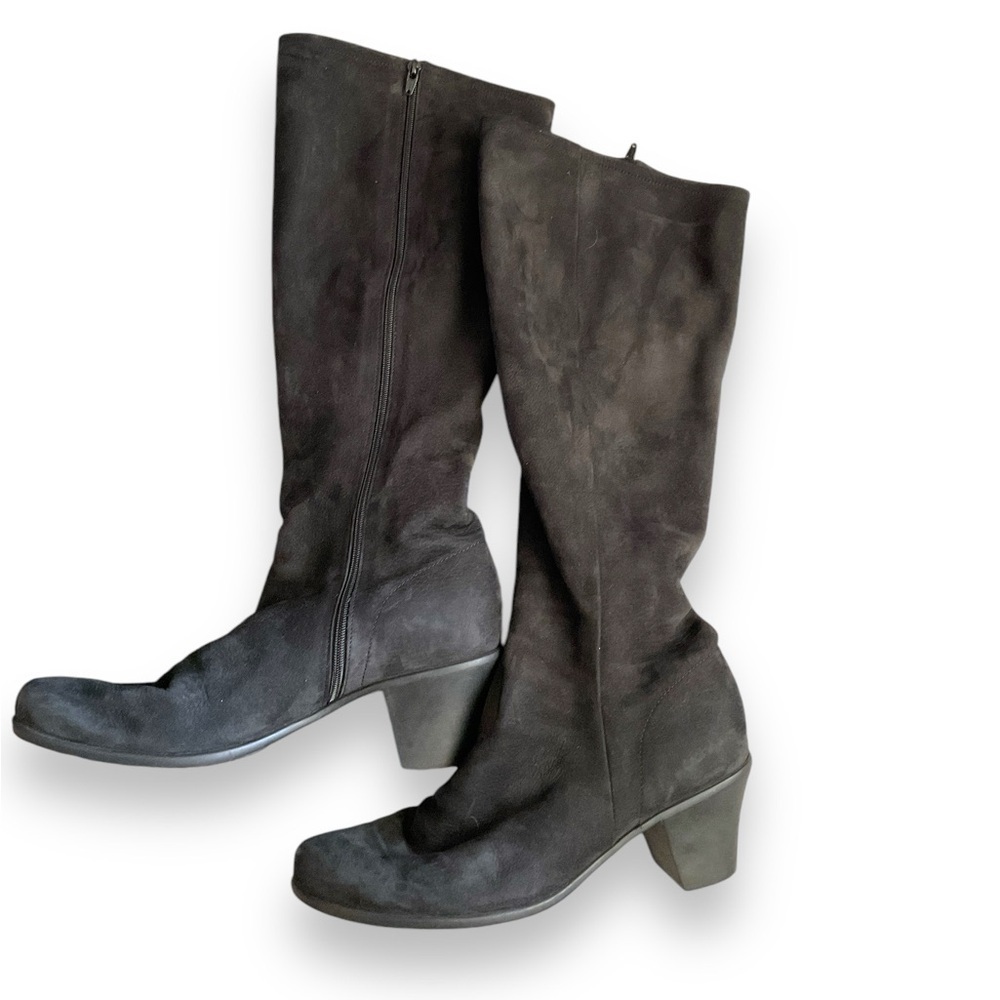 Arche Noir Black Suede Maorka Hunter Block Heel Tall Boots Size 9.5/41